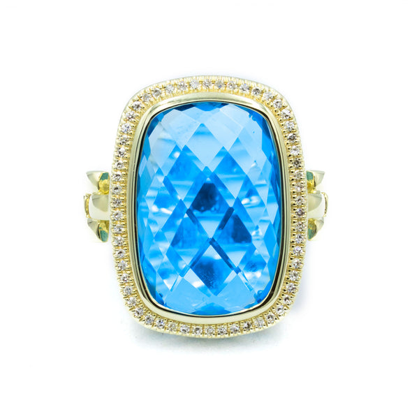 The Grande Blue Topaz Halo Ring