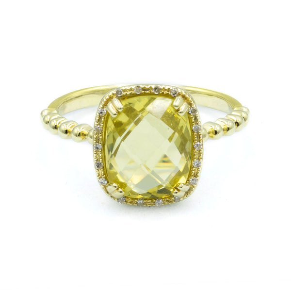 Lemon Quartz Halo Ring
