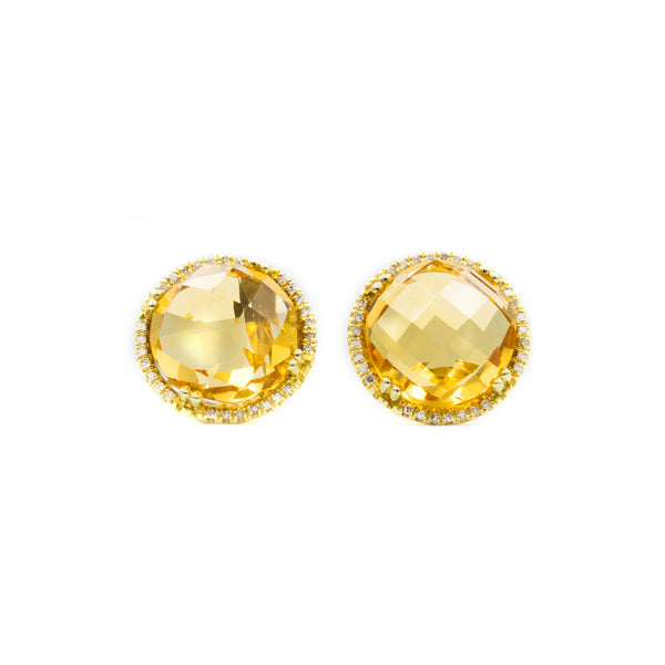 Diamond Halo Citrine Studs