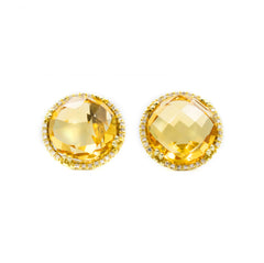 Diamond Halo Citrine Studs