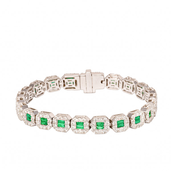 Emerald & Diamond Halo Statement Bracelet