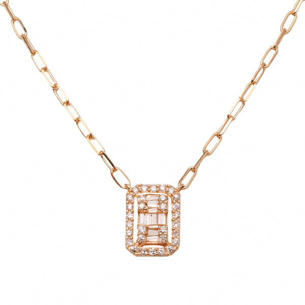 Emerald Cut Halo Paperclip Necklace - 50% OFF!