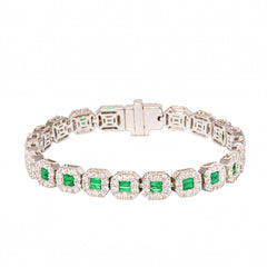 Emerald & Diamond Halo Statement Bracelet