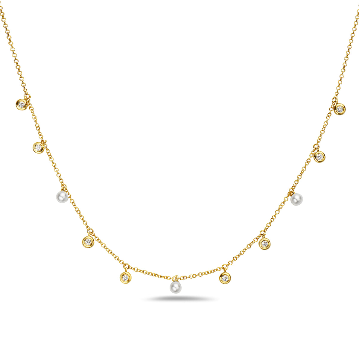 Droplets of Diamonds and Pearls Necklace