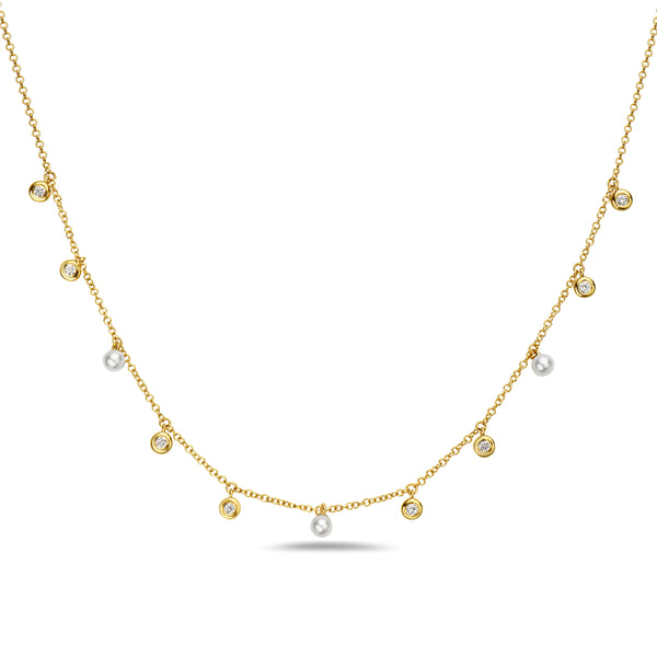 Droplets of Diamonds and Pearls Necklace