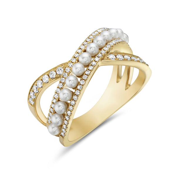 Diamond and Pearl Criss Cross Ring- 10% OFF!