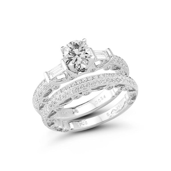 Double Row Vinatage Engagement Ring with Baguettes