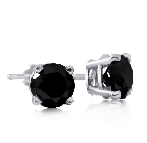 Four Prong Black Diamond Round Solitaire Studs