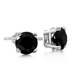 Four Prong Black Diamond Round Solitaire Studs