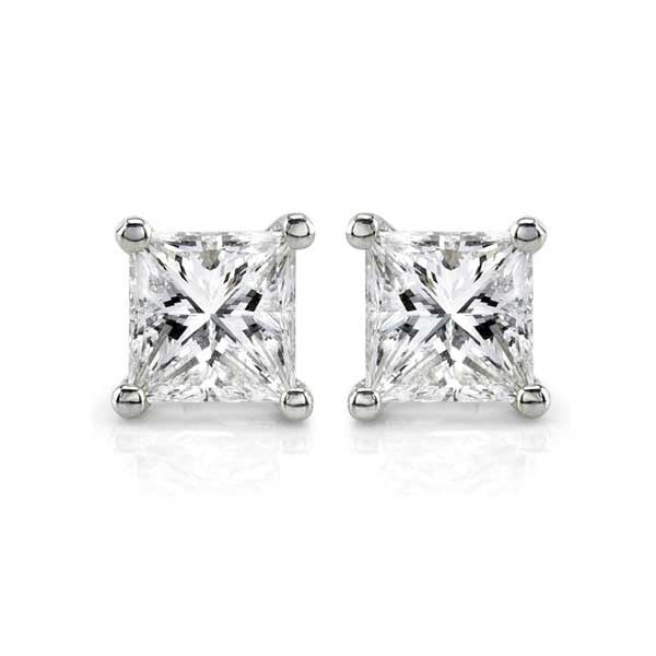 Four Prong Princess Cut Diamond Solitaire Studs