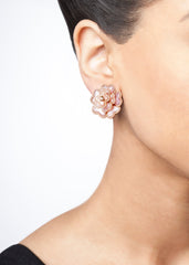 Pink Shell & Diamond Flower Earrings--30% OFF!