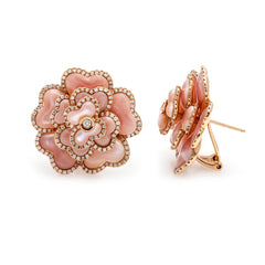 Pink Shell & Diamond Flower Earrings--30% OFF!