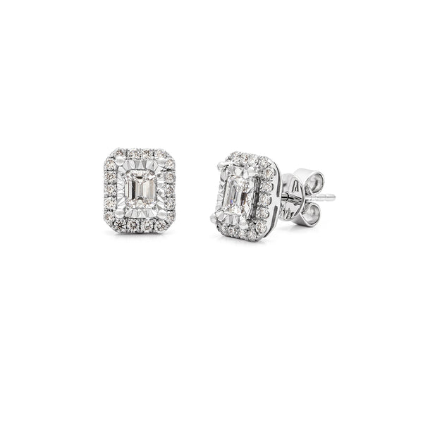 Emerald Cut Halo Earrings