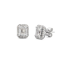 Emerald Cut Halo Earrings