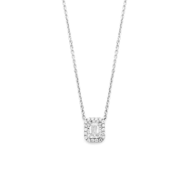 Emerald Cut Halo Necklace